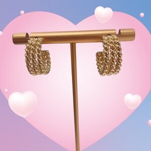 Nwot 18k Gold Plated Triple Roped Braided Twisted Earring Hoops Butterfly Backs